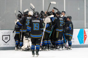 picture of Bats team 25/26 season in overtime shootout win celebration