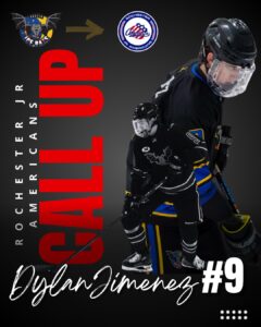 Dylan Jimenez called up to the Rochester Jr Americans NAHL Team